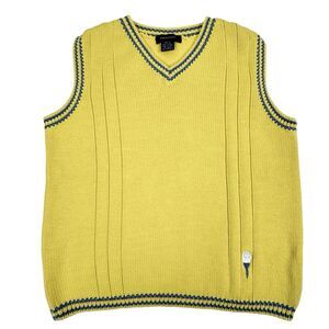 Vintage 90s Eagles Eye V-Neck Sweater Vest S Yellow Golf Varsity Preppy Academia